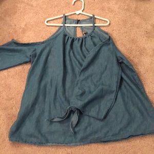 Blue cold-shoulder long sleeve